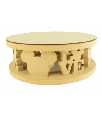 18mm MDF Round Cake Stand - Mouse Head Shape and Mouse Head Love Word Design - Variety of Sizes Available